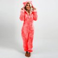 thumbnail image 5 of QATAINLAV Sales of the Day Sherpa Jumpsuits for Women Fuzzy Onesies Pajamas Long Sleeve Adult Cat Ears Hooded Rompers Sleepwear Warm Plush One Piece Pants Watermelon Red XXL, 5 of 7