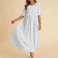 thumbnail image 6 of Tshirt Dress Women Cotton Linen Short Sleeve Scoop Neck Loose Fit Flowy Midi Dress Casual Summer Dresses, 6 of 8