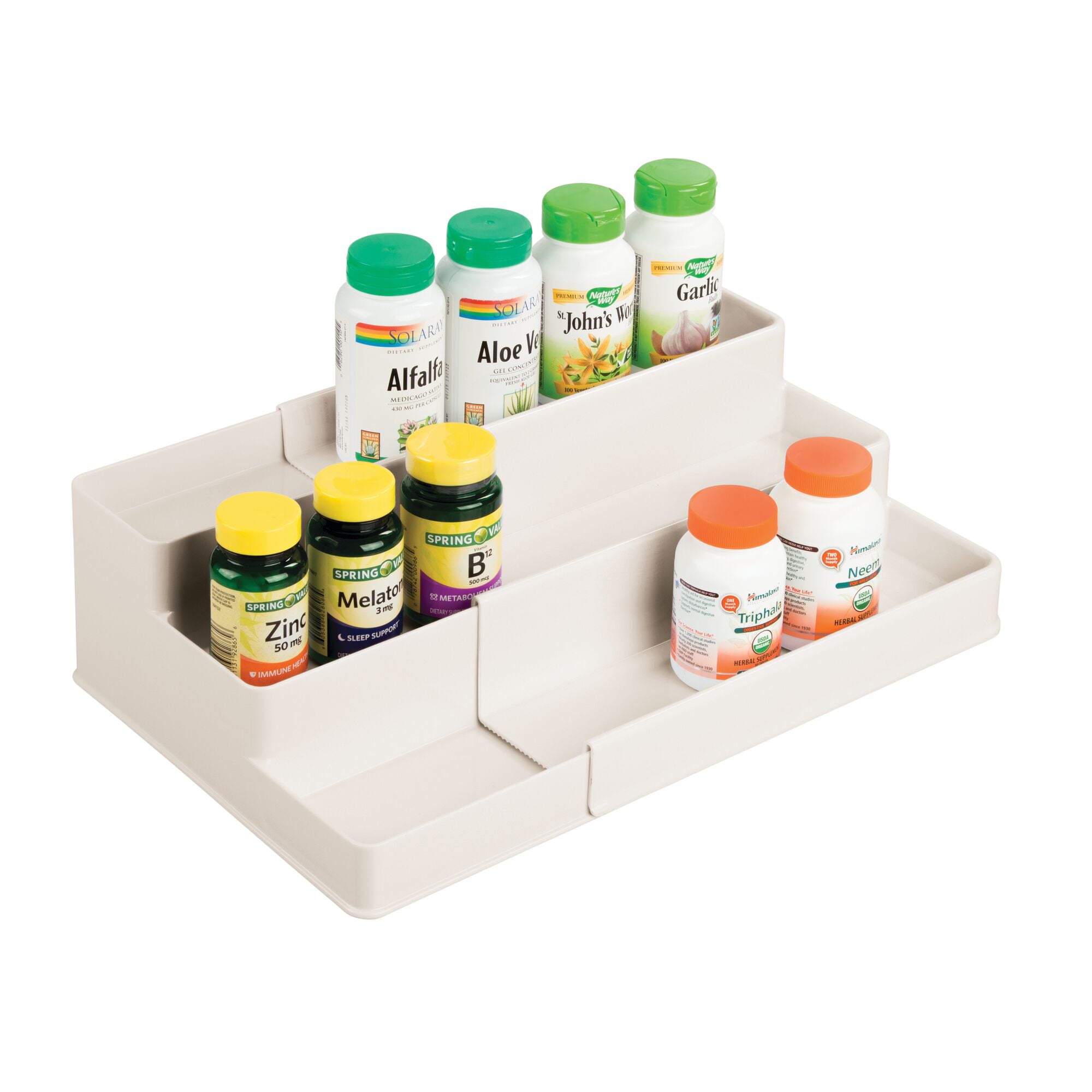 mDesign Plastic Bathroom Storage Organizer Shelf for Cabinet, Vanity, Countertop - Holds Vitamins, Supplements, Medicine Bottles