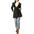 thumbnail image 2 of INSPIRE CHIC Women's Winter Faux Suede Lapel Hooded Wrap Belted Long Trench Coat L Black, 2 of 6