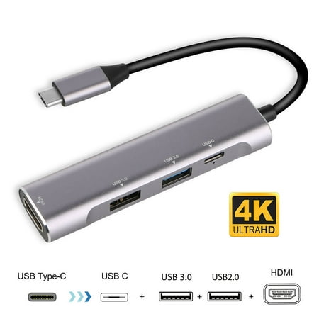 USB Type C to HDMI Multiport Hub, 4 in 1 USB C Hub with USB 3.0, USB 2.0, 4K HDMI Output, PD Charging Port for MacBook Pro, MacBook Air 2018, Chromebook, Surface Go and