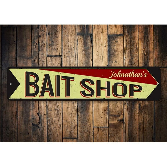 Bait Shop Arrow Novelty Sign, Metal Wall Decor - 4x18 inches