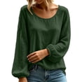 thumbnail image 5 of Admvng Top for Women Linen Cotton Long Sleeve Casual Round Neck Pullover Blouse, 5 of 7