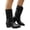 Black, variant on Rokment Women's Winter Fall Wide Calf Cowboy Boots Thanksgiving Day Christmas Leather Chunky Mid Heel Western Cowgirl Dress Tall Boots