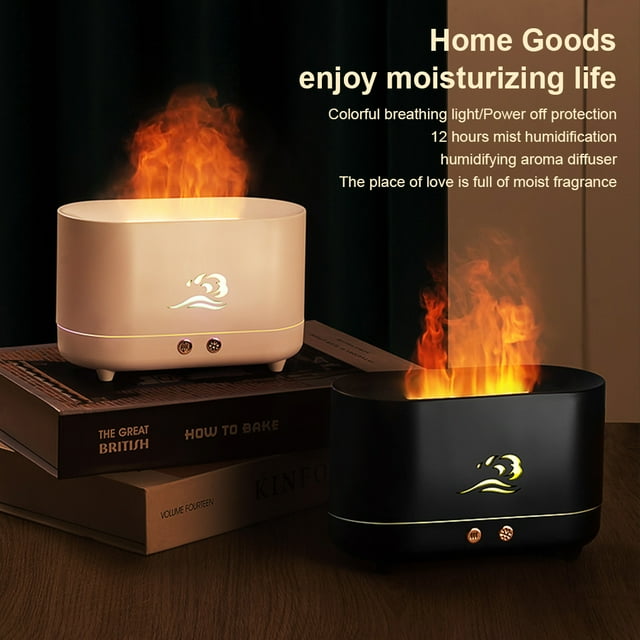 Diffuseur de Flamme Simulée Essentiel Diffuseur d'Arôme LED Intérieur Rechargeable Humidificateur à Brumisation Bouton d'Arrêt Automatique Contrôle Pulvérisateur de Brume de Bureau Blanc