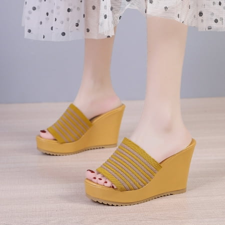 

Homadles Women Comfortable Wedge Sandals in Shoes- Beach Open Toe Thick Sole Round Toe Wedges Yellow Size 5.5