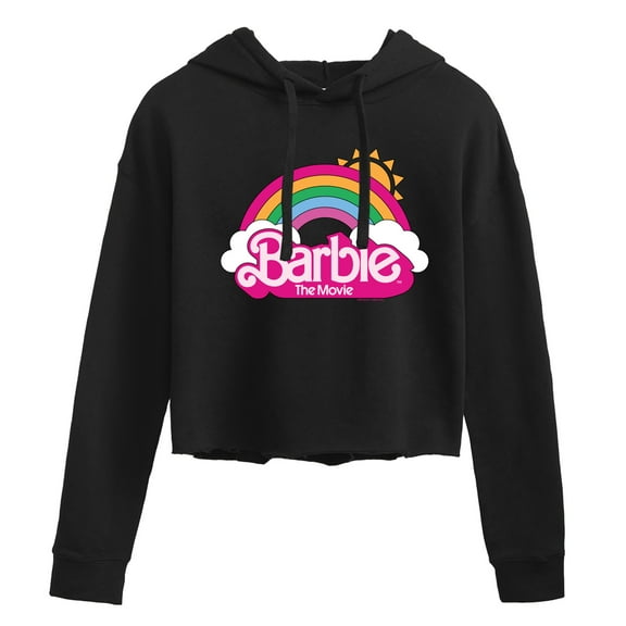 Barbie the Movie - Barbie Logo Rainbow - Juniors Cropped Pullover Hoodie