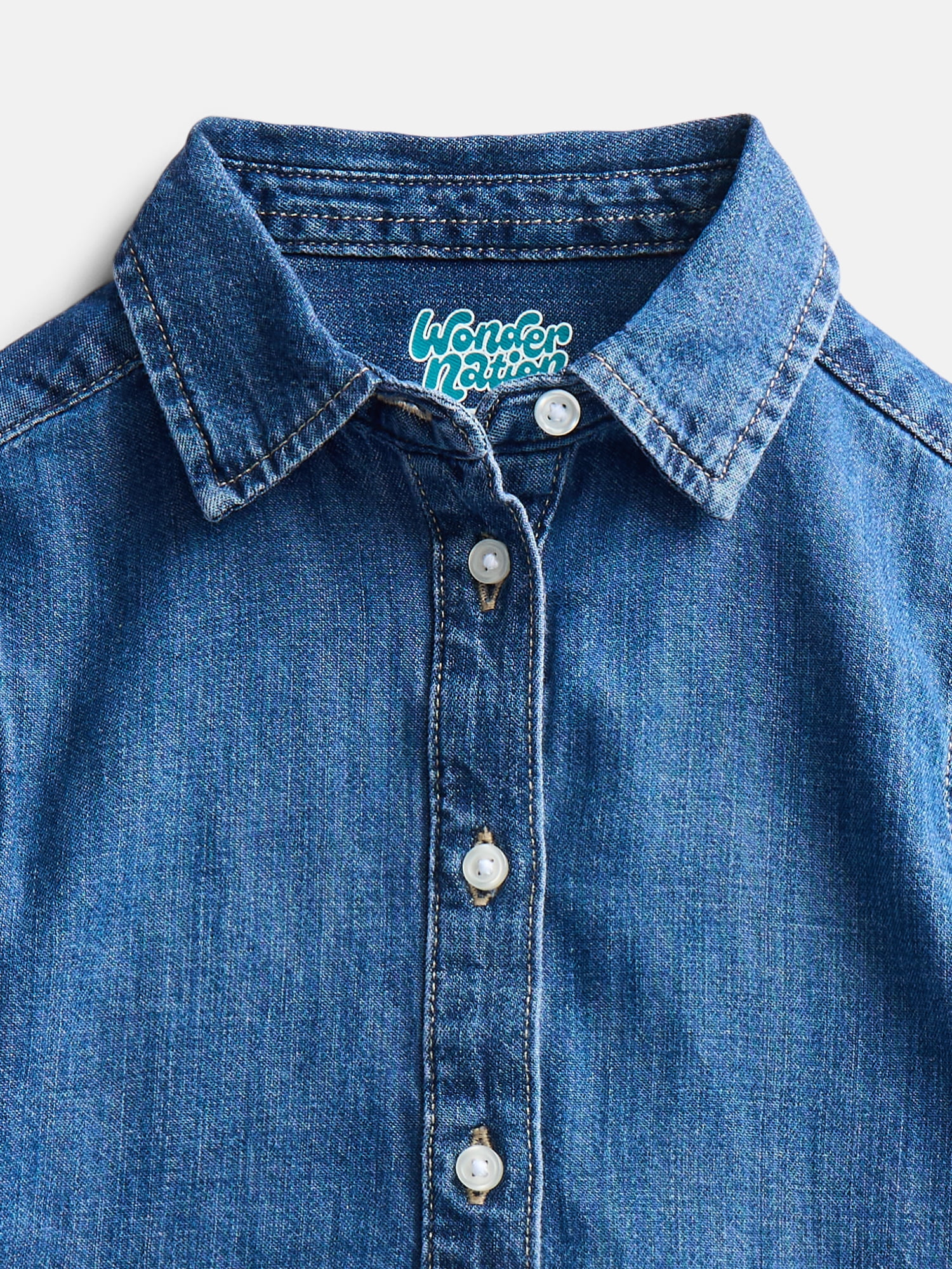 Wonder Nation Girls Peplum Cotton Shirt with Long Sleeves, Sizes 4-18 & Plus