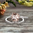 thumbnail image 2 of 2.25 Carat 6mm Princess Cut Morganite Wedding Set Engagement Bridal Ring Set On 10k White Gold Plain Edge Curved Matching Band Art Deco Glaring Staggering Ring, 2 of 5