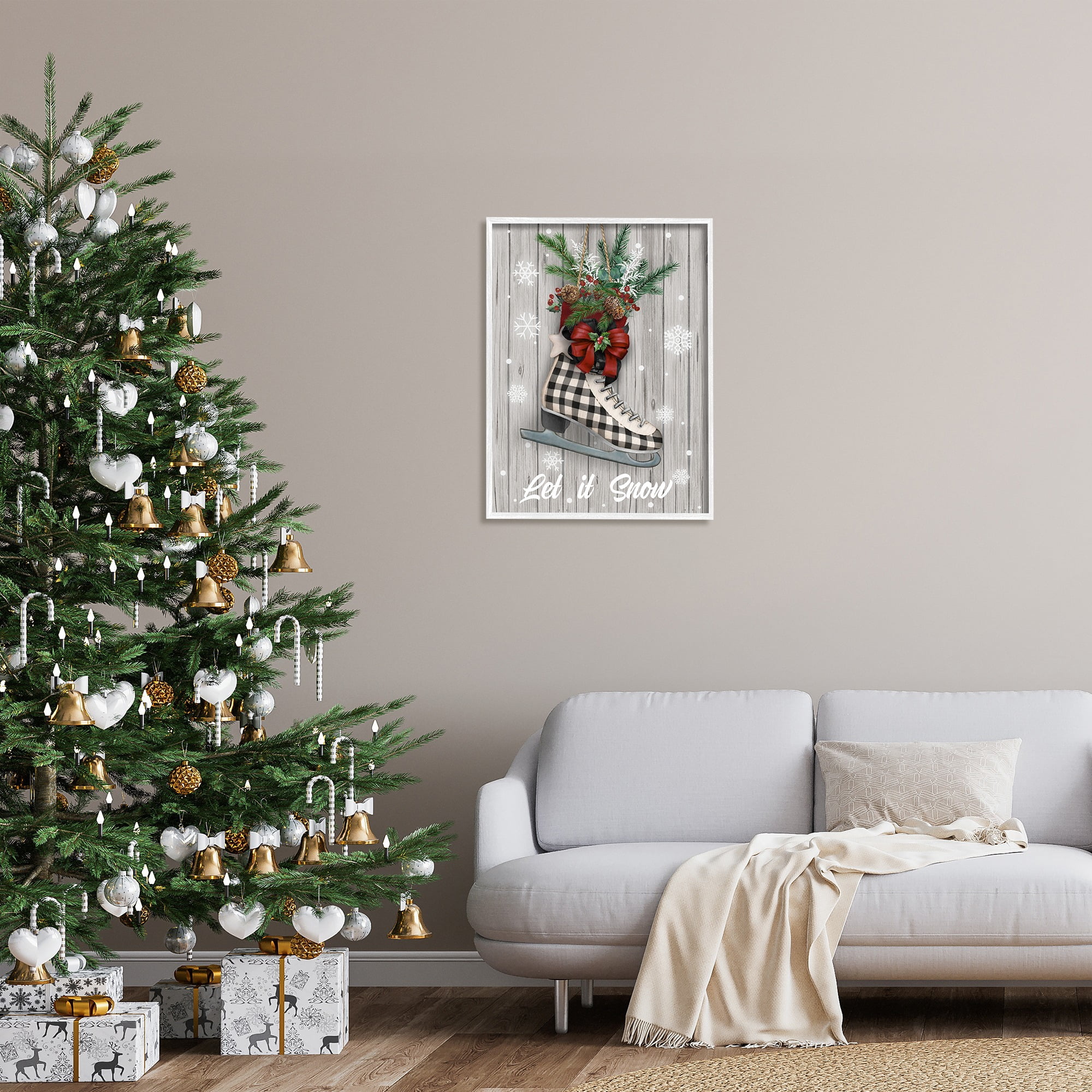 Stupell Industries Let it Snow Ice Skate Holiday Painting White Framed Art Print Wall Art, 24 x 30
