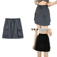 thumbnail image 2 of lanema Women Drawstring Elastic Waist Side Pockets Loose Flared A Line Mini Cargo Skirt, 2 of 16