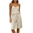 thumbnail image 5 of Pajamas Dqueduo Women's Striped Camisole & Drawstring Shorts Loungewear Set – V-Neck Sleepwear, 5 of 7