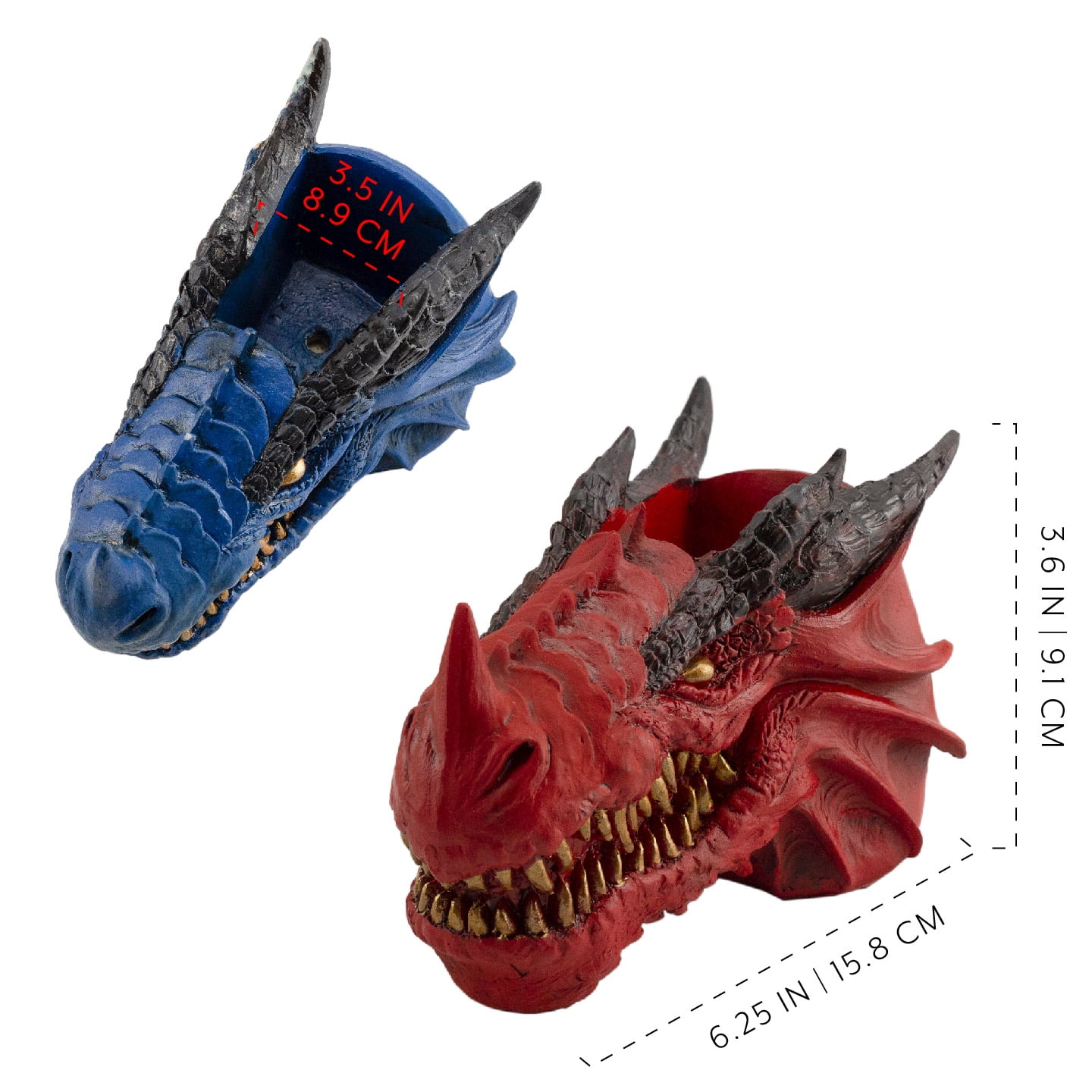 Esterno Dragon Head Planter Pots (6-Inch, Set of 2); Fantasy Dragon Head Shaped Gardening Container or Home Decor
