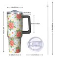 thumbnail image 2 of 40oz Pioneer Flower Floral Print Pattern Insulated Tumbler with Handle, BPA-Free Leak Proof Lid and Straws, Double Wall Vacuum, Hot 12h/Cold 34h, 2 of 6