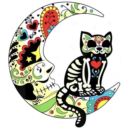DOPASTICKER Day Of The Dead Sticker Sugar Skull Cat Moon Pretty Colorful Halloween Phone Decal Water Bottle Stickers, Cars Stickers, Water Bottle Stickers For Kids