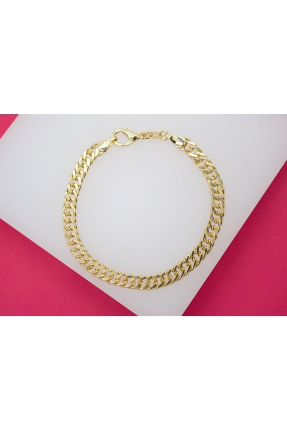 18K Gold Filled 5mm Double Curb Cuban Link Chain Bracelet (I270)