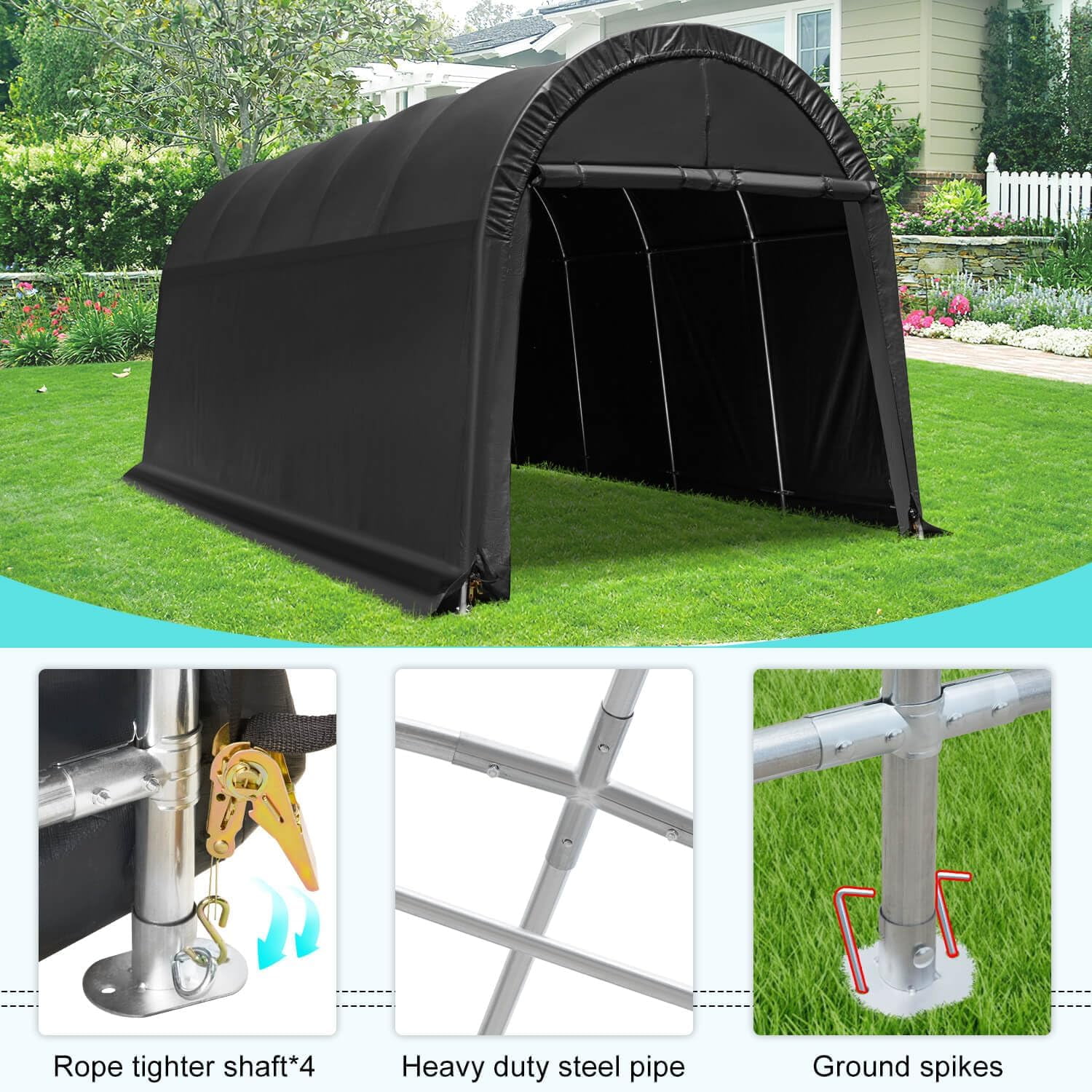 Hommow Portable Garage, 10' x 20' x 9.8' Heavy Duty Carport with All-Steel Metal Frame, Anti-Snow Storage Tent