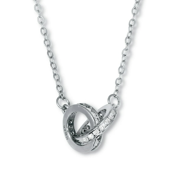 Round Crystal Silvertone Interlocking Circle Necklace 16 to 18-inch