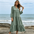 thumbnail image 5 of CIENVNSTG Summer Dresses for Women 2026 Vacation Long Sleeve Maxi Dress V Neck Button Down Flowy Tiered Ruffle Shirt Dress Summer Casual Long Dresses Green L, 5 of 6