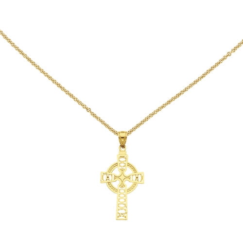 14k Yellow Gold Celtic Cross w//Eternity Circle Pendant