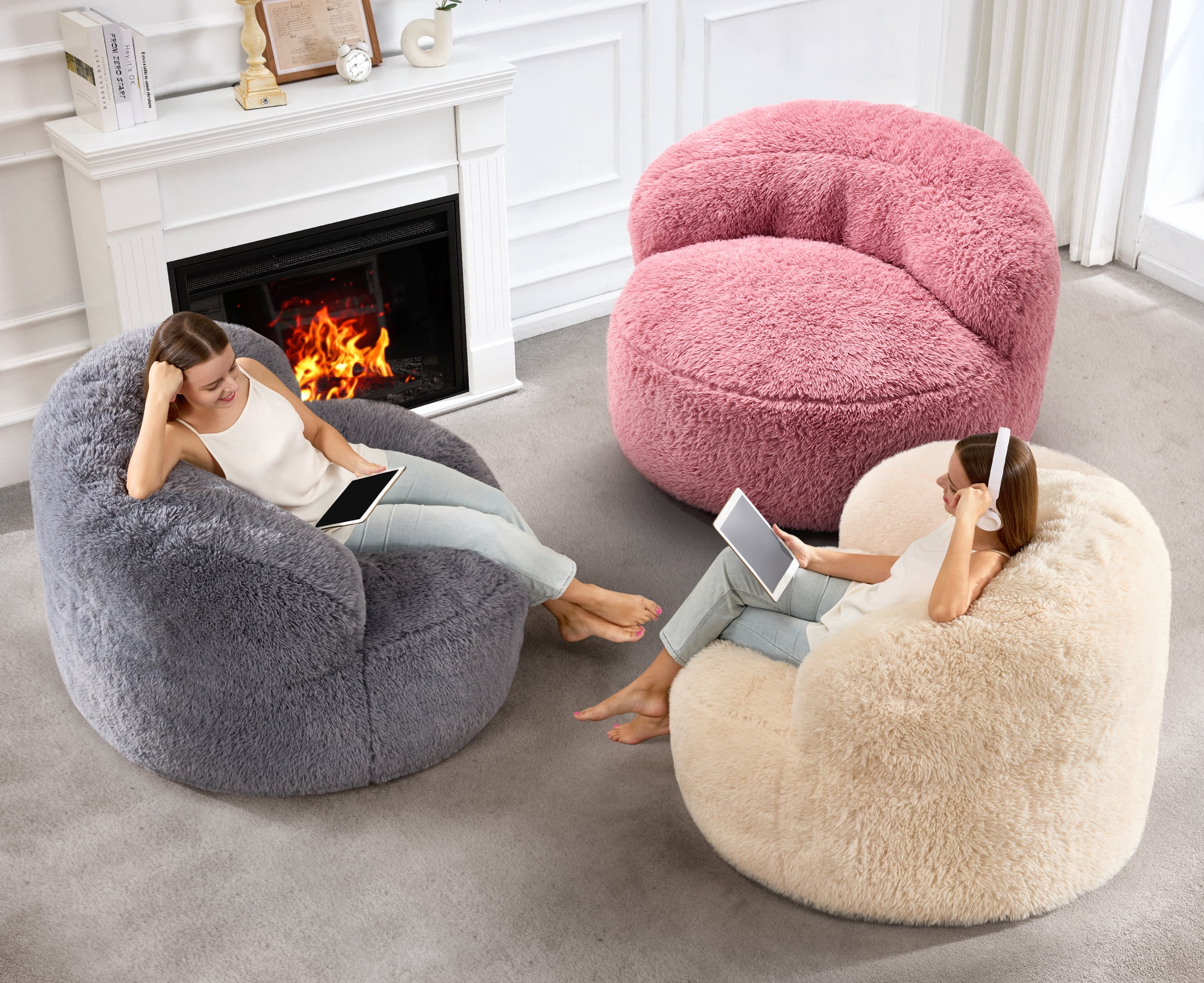 Hobestluk Bean Bag Chair Big Bean Bag Chairs for Adults Giant Adult Bean Bag Chair with Foam Filler Large Beanbags with Stuffed Back Lazy Sofa, Grey -Standard