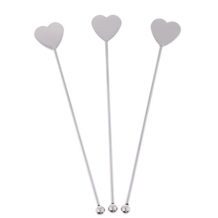

6 Inch Lovely Heart Swizzle Stick Stainless Steel Drink Stirrer Set of 3 A