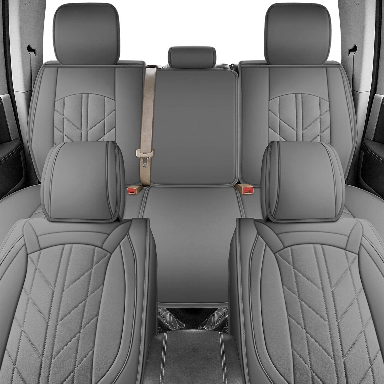 FANOTEK Gray, PU Leather, Cushioned, Front Rear Seat Covers
