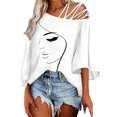thumbnail image 2 of Womens T Shirts Off Shoulder Crew Neck Short Sleeve Loose Fit Stylish Print Breathable Tops for Everyday Wear Women Graphic Tees White XXXXXL, 2 of 4