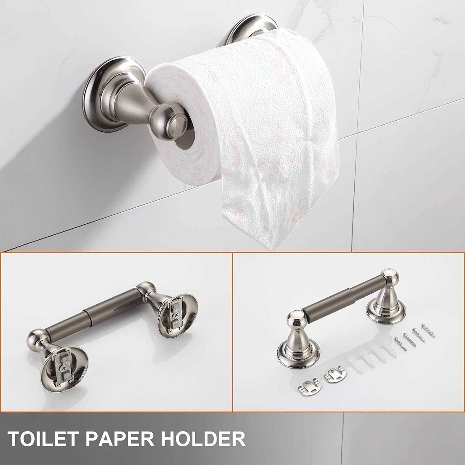 4PC Satin Nickel Bath Accessory Set Towel Bar Ring Toilet Paper Holder Robe Hook 