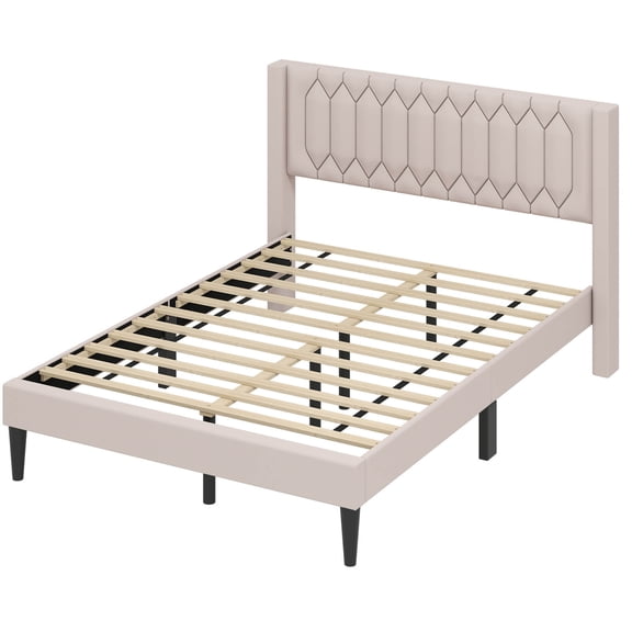 Infans Queen Size Bed Frame Dutch Velvet Upholstered Platform Bed w/Wingback Headboard