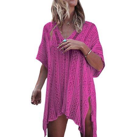 Women Sexy Bikini Beach Cover Up Swimwear Crochet Bathing Suit Summer Dress Beachwear V Neck Tassel Swimming Costumes