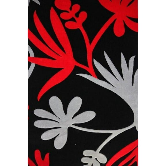 Soft Cozy 3D Look Leaf Red Black Gray Area Rug/ Carpet
