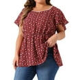 thumbnail image 2 of DARING DIVA Women's Plus Floral Flare Sleeves Elastic Waist Peplum Top 3X Red, 2 of 6
