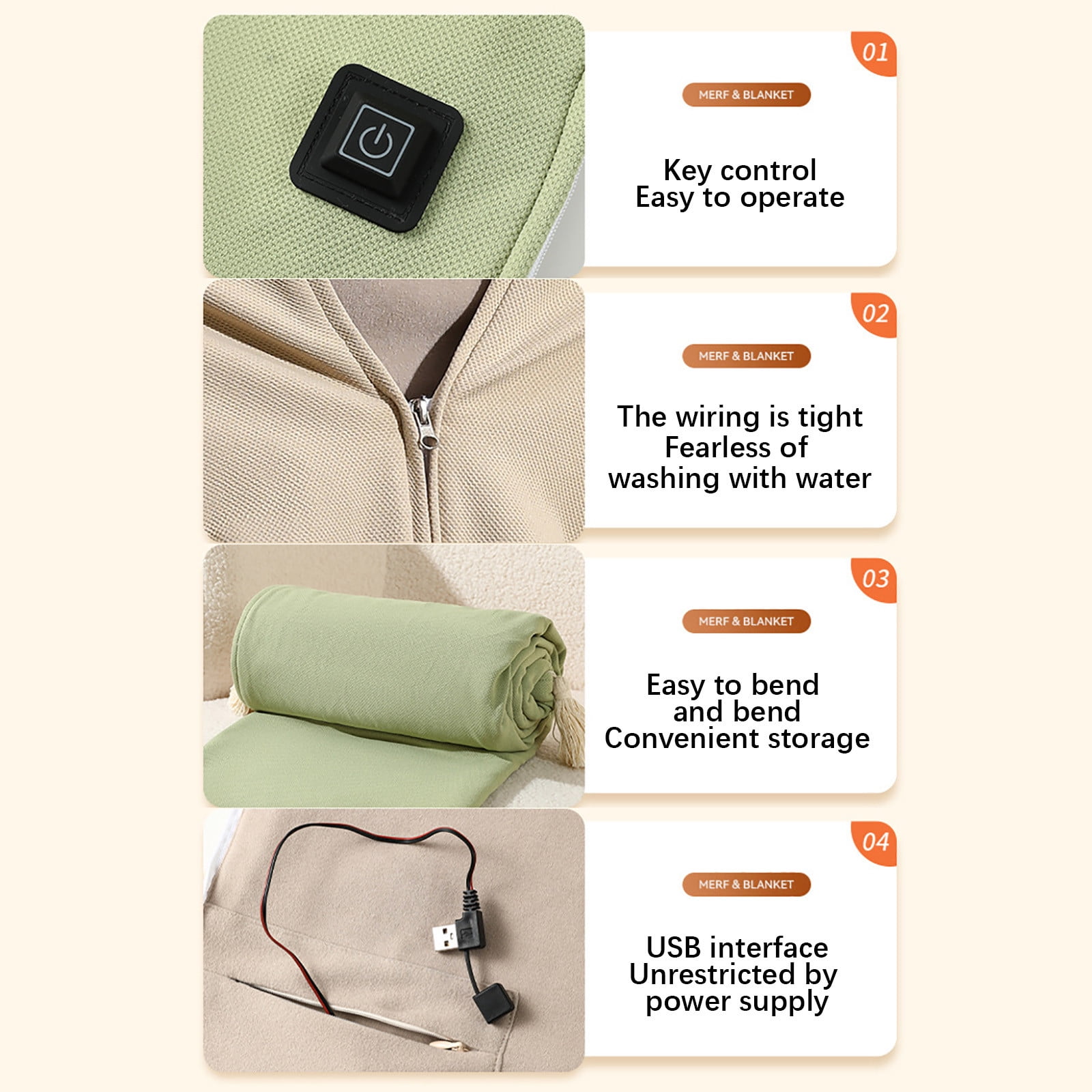 Outoloxit USB Heated Blanket for Office & Home, Washable Electric Warming Throw Shawl 59x31 Inch with Smart Temperature Control, Dual Settings, Safe for Travel Use