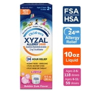 Xyzal Children's 24 Hour Allergy Relief Medicine for Kids, Levocetirizine Dihydrochloride Liquid Antihistamine, Bubble Gum, 10 Fl. oz.