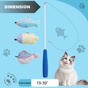 Zeze Interactive Cat Toys - Retractable Wand Toy, Simulate Fish Movement, 3Pcs with Refillable Natural Catnip