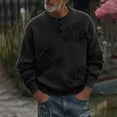 thumbnail image 2 of Men's Crew Neck Sweater Distressed Distressed Ripped Hole Long Sleeve Streetwear Button Knit Sweater Pullover Tops (M, Black), 2 of 8