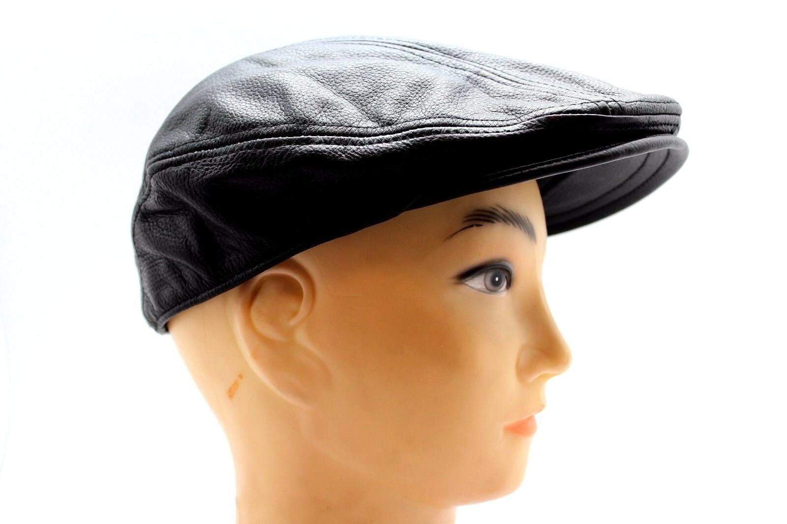 Ascot Cap Hat Black Leather Newsboy Gatsby Cabbies Flat Driver by JTC