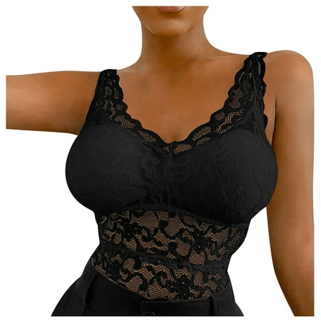 

YDKZYMD Women Wireless Bralette Longline Sheer Bra Floral Lace Seamless Comfort Sexy Padded Bralette Crop Top