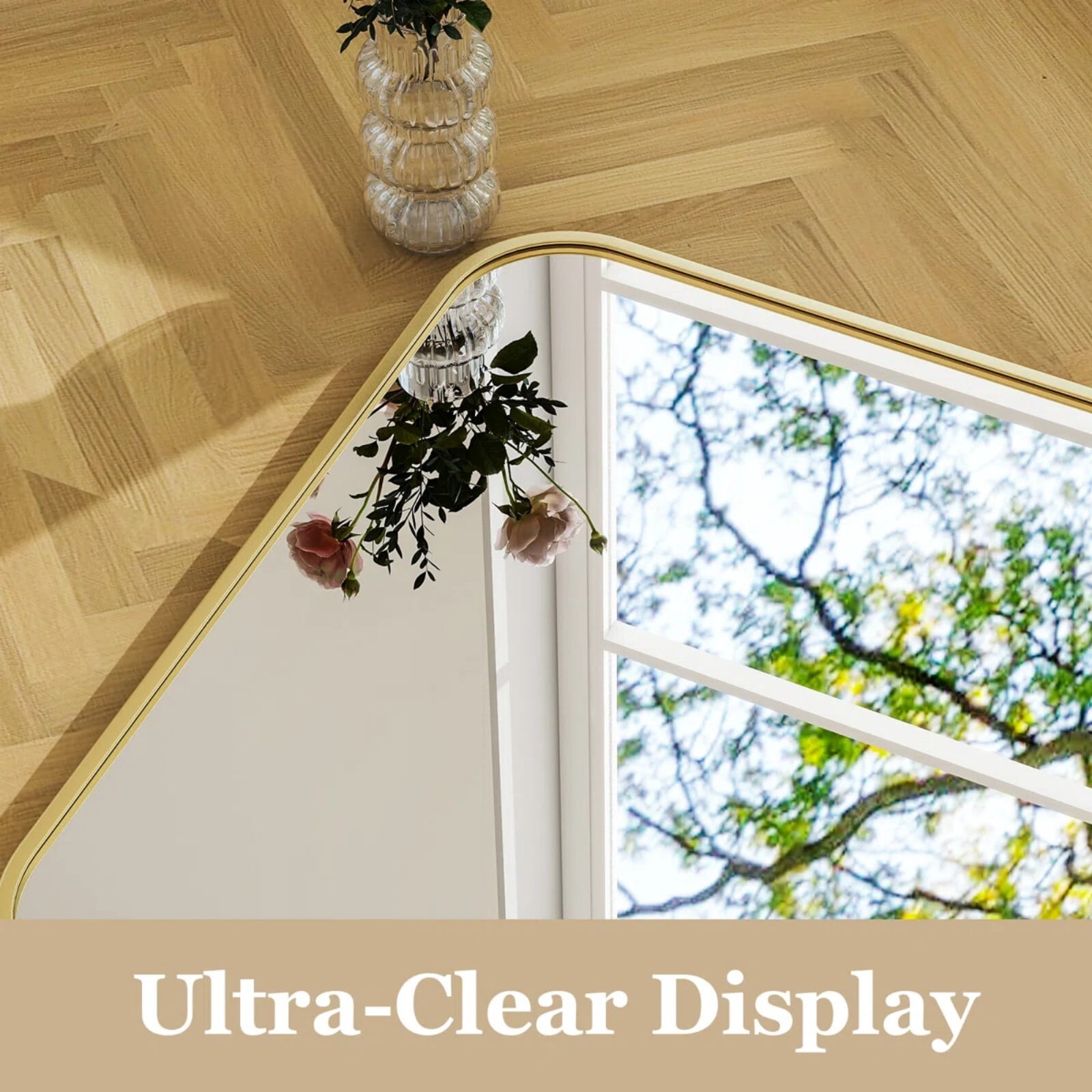 Lumora 36.2"x24" Rectangle Rounded Corner Wall Mirror Wall-mounted Bathroom Mirror,Gold
