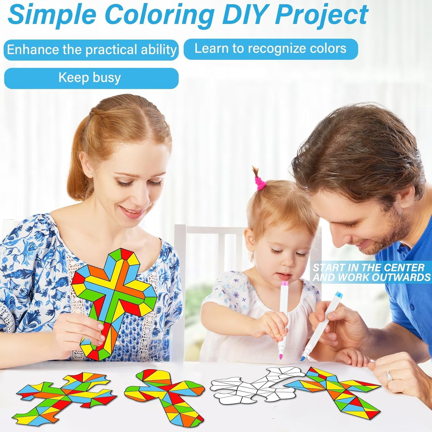 Hltser 30 Pack Easter Cross Window Suncatchers Crafts Kit for Kids Christian Religious DIY Coloring Crafts Window Clings Stickers Kit Sunday School Bible decor with 10 Markers for Home Cl