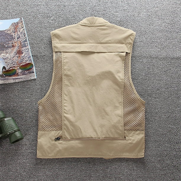 Redcolourful Men Multi-Pocket Fishing Vest Breathable Mesh Vest Photography Jacket Color:beige Size:xxl A