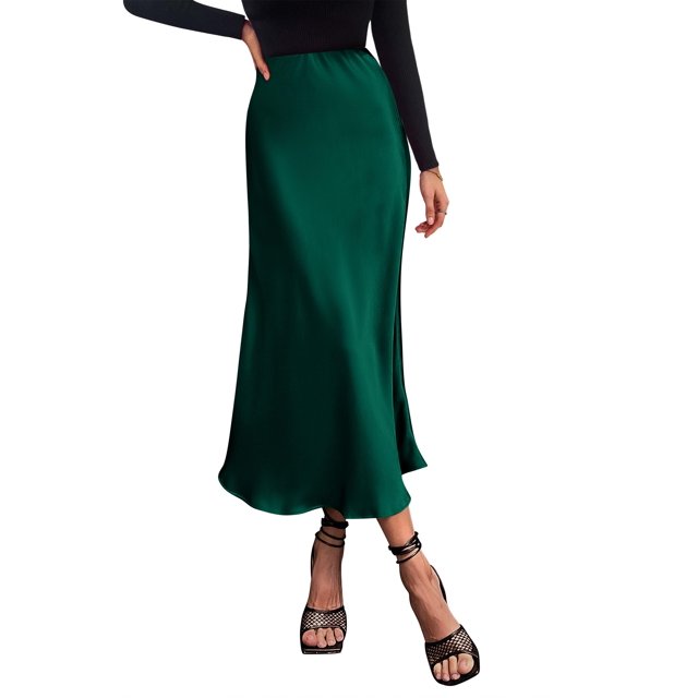 Falda PRETTYGARDEN Otoño 2025 Verde Oscuro Cintura Alta Talle S