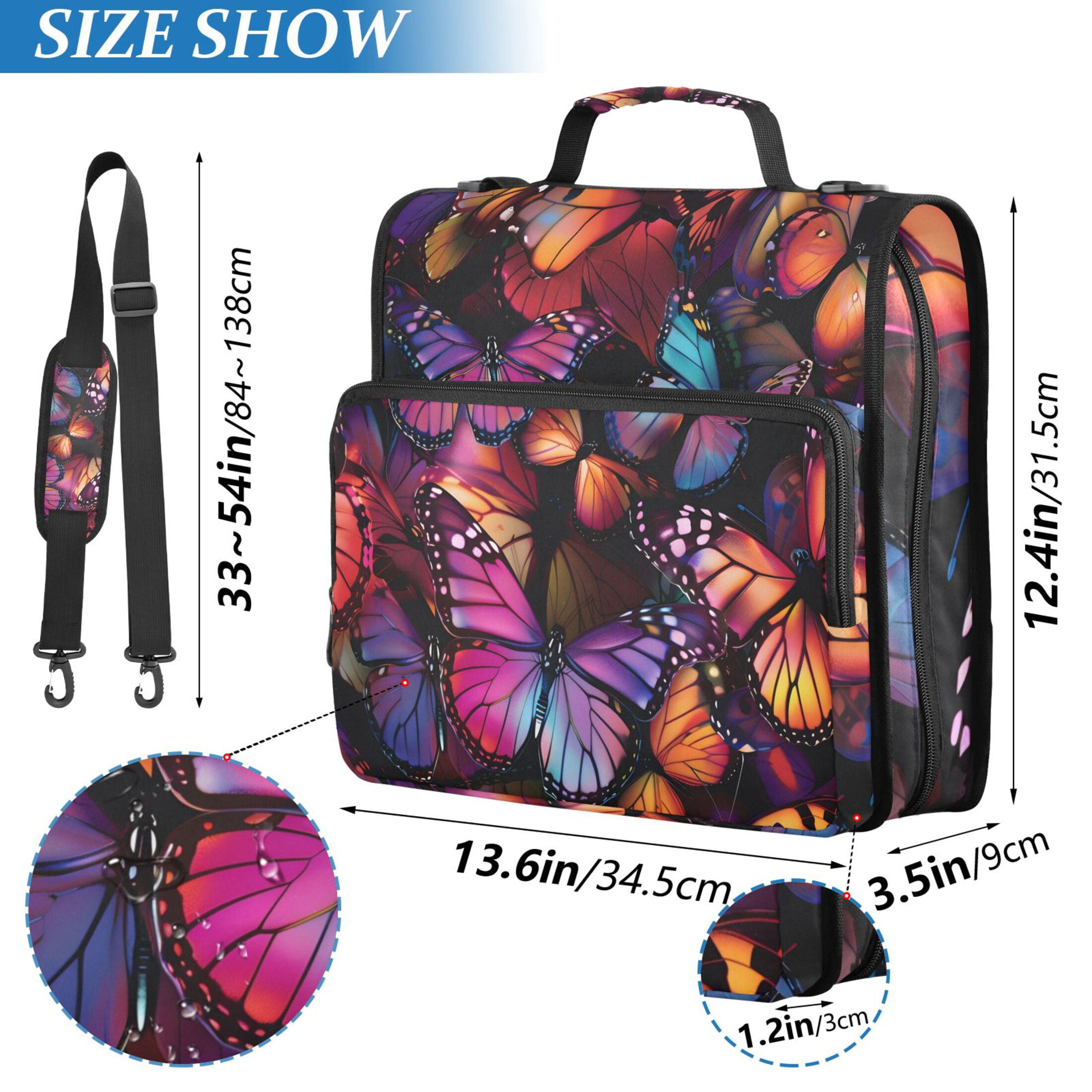 ALAZA Zipper Binder Orange Purple Butterfly 3 Ring Trapper Keeper File Folder Organizer Bag