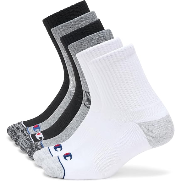 Champion Men's Moisture-Wicking Cushioning & Arch Support High Quarter Socks (6-Pack)