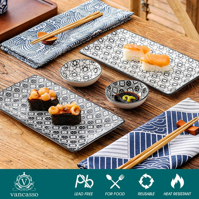 vancasso Haruka Porcelain Sushi Plate Set for 2, Japanese Style