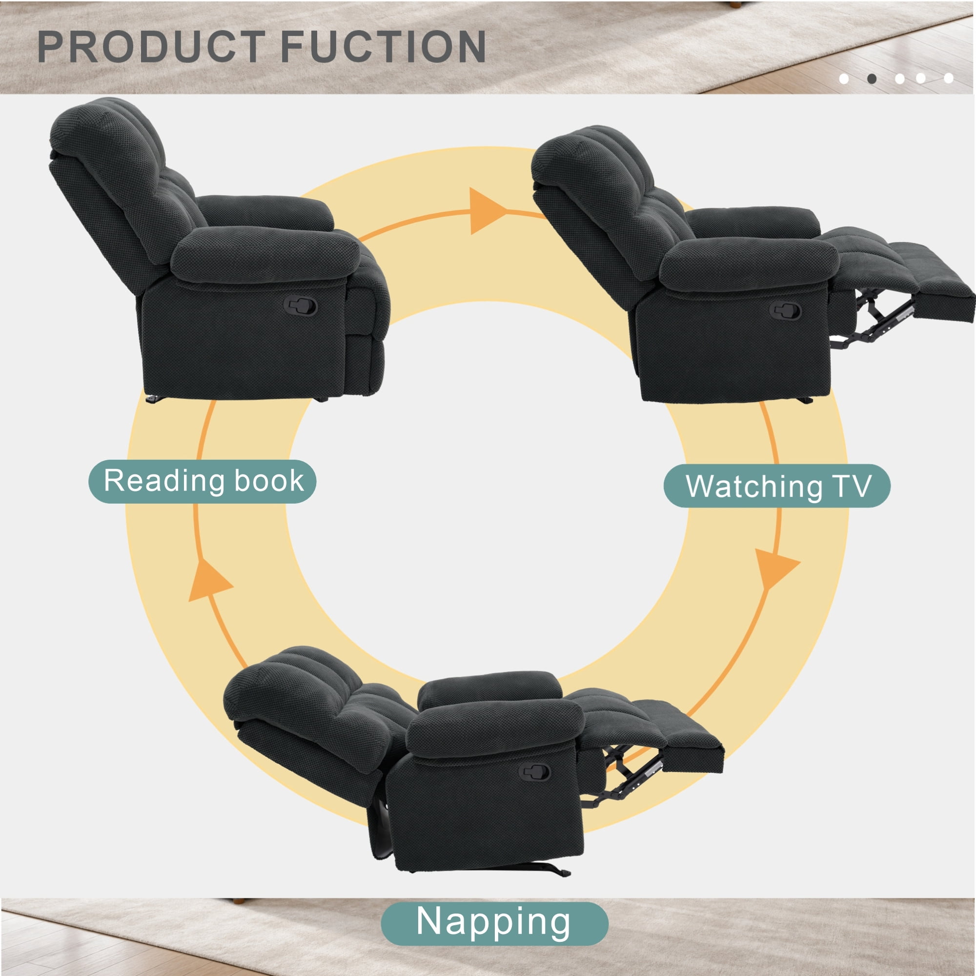 Leumius Recliner Chair,Overstuffed Manual Rocker Recliner Chair with added Footrest,Reclining Chair Single Sofa Ergonomic Lounge Chair Home Theater Seating for Living Room Bedroom,Dark Gray