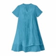 thumbnail image 4 of Women Dress Summer Ndbuld Women's Summer Solid Color Short-Sleeve V-Neck A-Line Mid-Waist Dress Sky Blue XL, 4 of 6