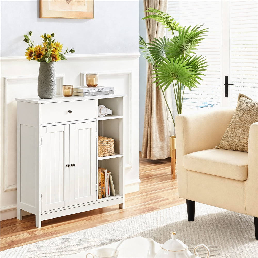 Yaheetech Large Floor Cabinet Storage Organizer with Drawer & Adjustable Shelves, White