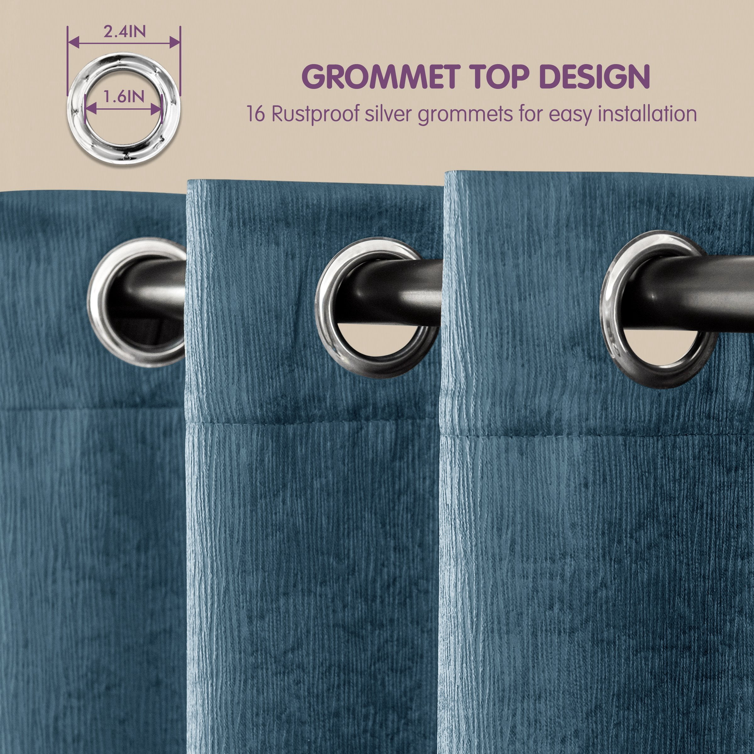 Subrtex Blackout Curtains 2 Panels Room Darkening Grommet Drapes, Smokey Blue, 52"x 95"